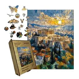 Дерев'яний фігурний пазл Афінський Акрополь, А5, Картонна коробка 35 елементів