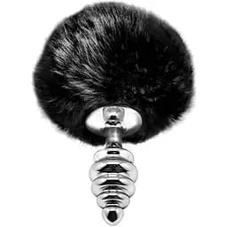 Металева анальна пробка Alive Fluffy Twist Plug S Кролячий хвостик Black, діаметр 2,9 см