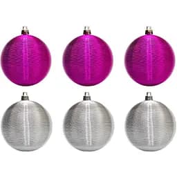Набір ялинкових куль Linhai 6 шт D8 см фуксія сріблястий пластик (031597-2)