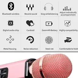 Бездротовий караоке-мікрофон Losso K6 Premium з вбудованим динаміком і Bluetooth Rose (18961) - мініатюра 7