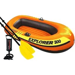 Трехместная лодка для рыбалки Intex 58332 NP + пластиковые вёсла и ручной насос 211х117х41 см