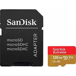 Карта памятi MicroSDXC 128GB UHS-I U3 R190/W90MB/s SanDisk Extreme V30 + SD-адаптер (SDSQXAA-128G-GN6AA)