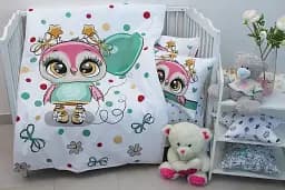 Комплект постільної білизни в ліжечко Tag Tekstil 100x140 бавовна Little owl для немовлят Сова (рожевий)