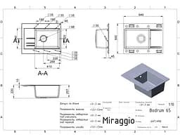 Кухонна мийка гранітна Miraggio Bodrum 650 black 649x500x220 00207107, Чорний - мініатюра 5