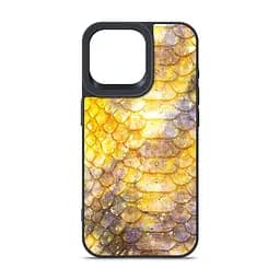 Кожаный чехол для Apple iPhone 15 Pro Max, Harder Nagas, желтый, термополіуретан ТПУ + экокожа с имитацией шкуры Наги, панель, защита корпуса, противоударный, микрофибра, рамка вокру камеры, защита всего корпуса, (ARM76741)