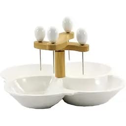 Менажниця Interos порцелянова 4 секційна з 4 шпажками 25 см біла (PJ02538-L)