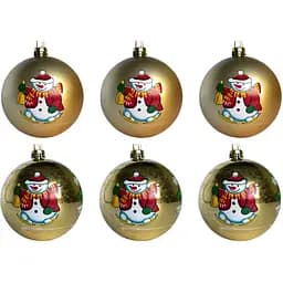 Набір ялинкових куль Linhai 6 шт D7 см золотистий з малюнком пластик (030378-2)