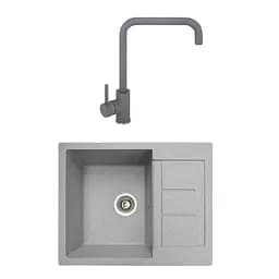 Гранітна мийка з краном прямокутна WIZ № 3 620х500 мм (Сіра)