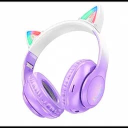 Наушники для девочки с кошачьими ушками и LED подсветкой фиолетовые Hoco W42 Cat Ear Bluetooth