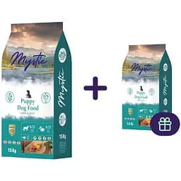 Набір: Сухий корм для цуценят Mystic з ягням та рисом 15 кг + Сухий корм для цуценят Mystic з ягням та рисом 2.5 кг
