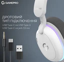 Игровые беспроводные наушники GamePro HSW-250 7.1 Bragi Asgard RGB Tri-Mod White - мініатюра 7