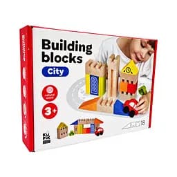 Детские деревянные Строительные блоки "Город" Igroteco 900538, 18 деталей