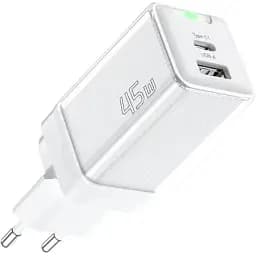 Зарядний пристрій Essager Zhiqi 45W GaN Travel Charger A+C євровилка біле