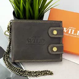 Мужское кожаное портмоне Always Wild 2900-BIC коричневое на кнопках с цепочкой