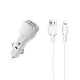 Автомобильное зарядное устройство Hoco Z23 Dual-port car charger with Lightning 2USB 2.4A Белый