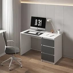 Комп'ютерний стіл Vays, письмовий, сучасний, з тумбою справа, 3 шухляды з фасадами без ручок R-1 Білий-Антрацит фасад