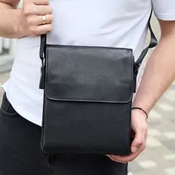 Сумка месенджер 21.5x25x7 шкіряна барсетка для чоловіків Tiding Bag 35775 чорна 215 мм - мініатюра 9