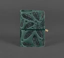 Кожаный кард-кейс 7.0 зеленый с перьями.
