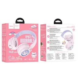Бездротові навушники Hoco W50 Cute fun BT headphones, BT5.3, AUX, TF, 400mAh, 12h, pink - мініатюра 3