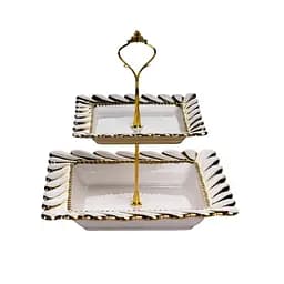 Фруктовница квадратная Yiwu Tiffany 23х23х23 см двухъярусная для сервировки фруктов и сладостей фарфоровая стойка для закусок белая ML2086