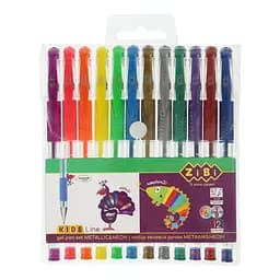 Набір з 12-ти гелевих ручок Neon+Metallic, в пластиковому пеналі ZB.2205-99 KIDS Line ZiBi, 12 кольорів (4823078902245)