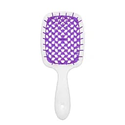 Щетка для волос массажная продувная Superbrush Plus Hollow Comb прямоугольная, Белая с фиолетовым