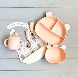 Дитячий набір посуду з силікону Ведмедики BPR img_e9238 рожевий Y4 Soft pink - мініатюра 1