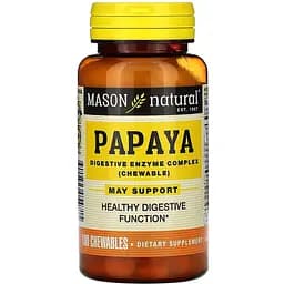 Папайя, комплекс пищеварительных ферментов Mason Natural Papaya, Digestive Enzyme Complex 100 жевательных таблеток