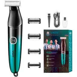 Бритва триммер для стрижки бороды и усов VGR V-339 для окантовки контурной стрижки 4 насадки IPX7 Зеленый 5 Вт