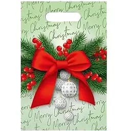 Пакет новорічний Комсерв Червоний бант поліетиленовий з ручкою банан 20х30 см 100 шт.