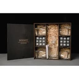 Подарунковий набір Whiskey Stones камені для віскі в дерев'яному пеналі №8 + декантер і 4 склянки Pasabahce + щипці + мішечок - мініатюра 2