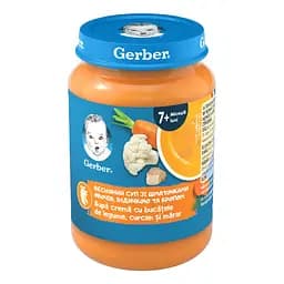 Пюре овоче - м'ясне для дітей від 7міс стерилізоване Весняний суп зі шматочками овочів, індичкою та кропом Gerber с/б 190 г
