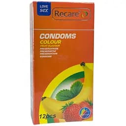 Презервативи Recare Color Fruit Flavour 12 шт. з ароматами: м'ята/зелений, банан/жовтий, полуниця/червоний (ROZ6501053503)