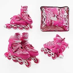 Роликовые коньки, размер 39-43, PVC колеса, стелька 25-27 см, розовый, INLINE SKATE, 92403-L