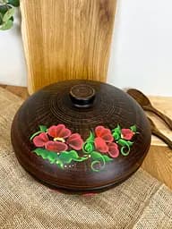 Каструля для плову з кришкою керамічний (глиняний) різьблений Мак 3 л - мініатюра 2