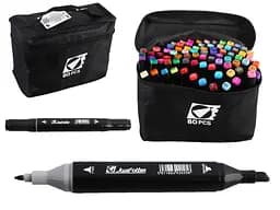 Набор скетчмаркеров двусторонних, 80 шт., 80 цветов, круглый/скошенный наконечник, в сумке