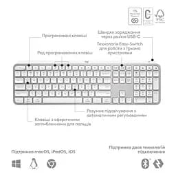 Клавіатура Logitech MX Keys S Wireless Pale Grey (920-011588) - мініатюра 6