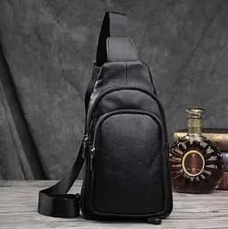 Чоловічий слінг шкіряний зернистий 32х18х8 для документів 23242 Vintage чорний 18 см - мініатюра 6