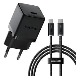 Мережевий зарядний пристрій Baseus Palm Fast Charger Type-C 30W + Cable Type-C to Type-C P10111605113-01 Black