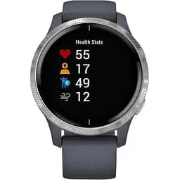 Спортивний годинник Garmin Venu Silver Stainless Steel Bezel w. Granite Blue and Silicone B. (010-02173-01/010-02173-03)