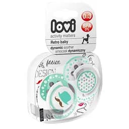 Пустышка силиконовая динамическая Lovi Retro baby, 0-3 мес., 2 шт., голубой (22/803boy)
