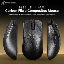 Бездротова миша ATTACK SHARK R11 ULTRA 42000 DPI, PAW3950 MAX, Carbon Fiber, 8K,Чорна - мініатюра 8