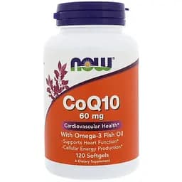 Коензим Q10 з риб'ячим жиром Now Foods CoQ10 with Omega-3 60 мг 120 вегетаріанських капсул