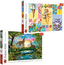 Набор Пазлы - (500 + 500 элм.) - "Любимые сладости" + "Волки"