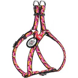 Шлея для котів та дрібних порід собак Waudog Nylon з QR паспортом, малюнок "Банани на рожевому", пластиковий фастекс, XS