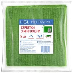 Серветки універсальні з мікрофібри HSL Professional зелені 35 x 35, 5 шт