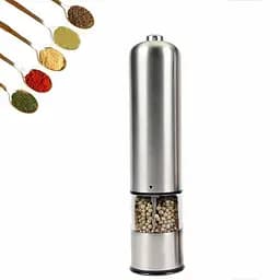 Електричний подрібнювач спецій млин сільничка перечниця перцемолка на батарейках (корпус з нержавіючої сталі) Сріблястий 84943