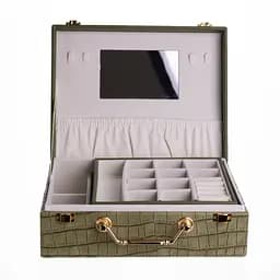 Скринька для прикрас з екошкіри 19 відділень із дзеркалом 23.5×14×8 см органайзер для прикрас Зелений Yiwu HP-5-20GR