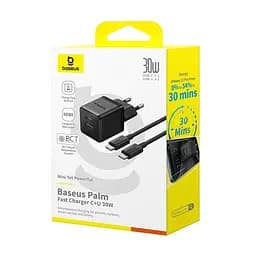 МЗП Baseus Palm Fast Charger 30W (1USB-A/1C) + кабель Type-C to Type-C (P1011160A) Cluster Black - мініатюра 6