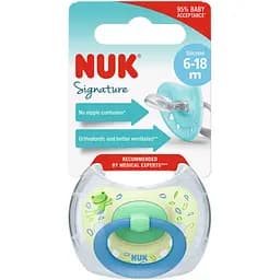Пустушка ортодонтична Nuk Signature Листячко і жабка pозмір 2 силіконова (3952470)